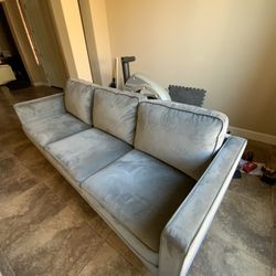 Gray  Suede-Like Couch 88 Inches In Length  Very Good Condition 