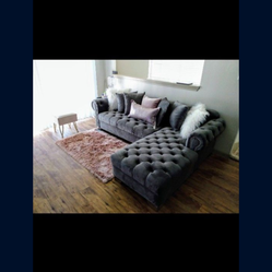 Must GO! Gray Velvet Tufted Sectional