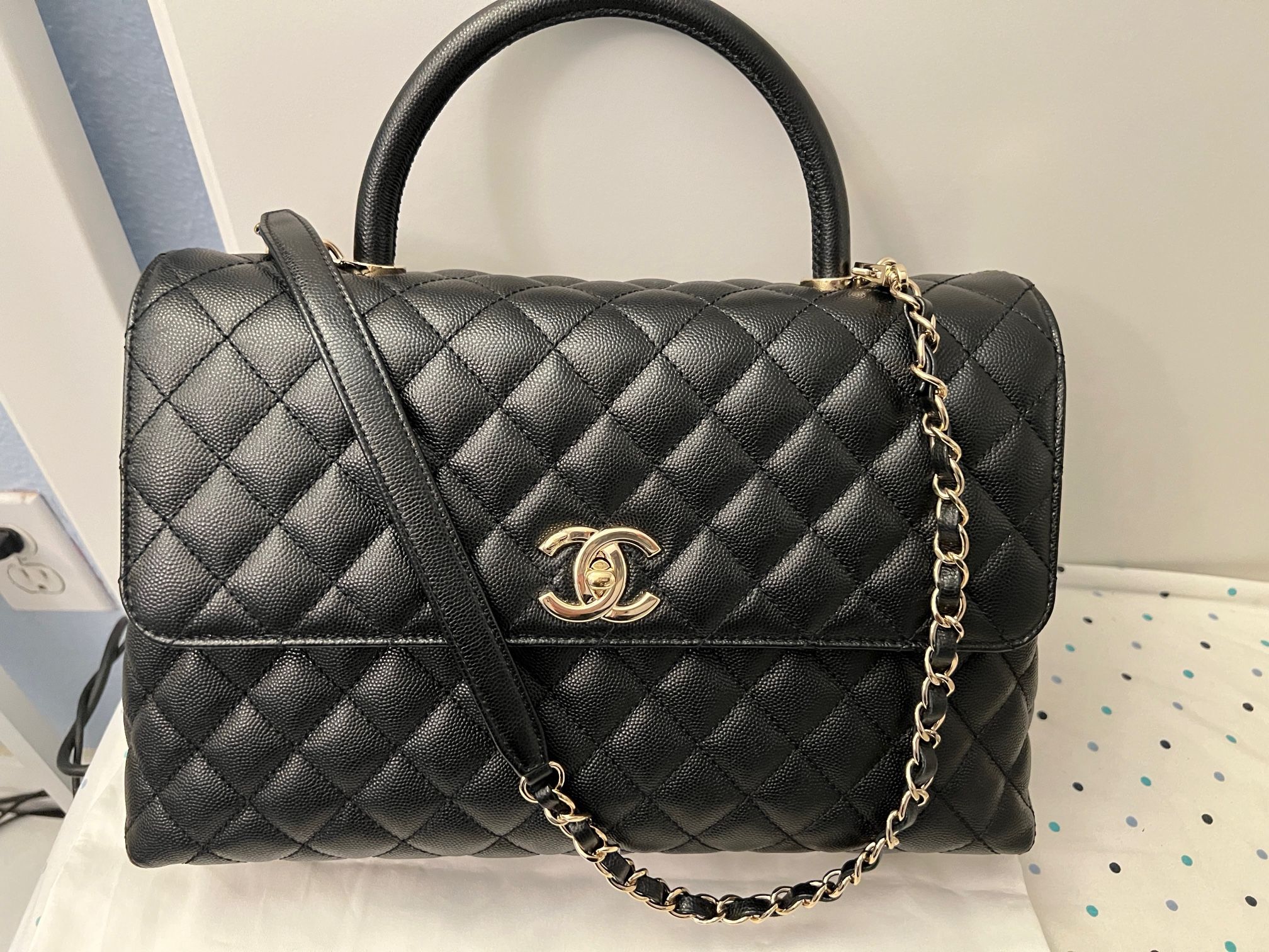 Chanel Medium Caviar Black Coco With Gold Hardware Bag