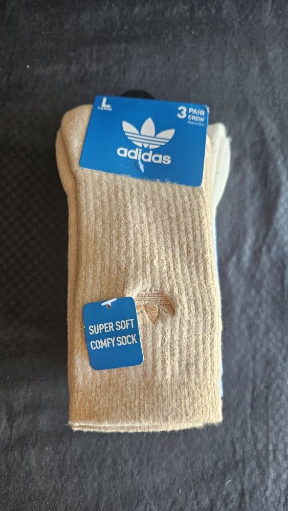 3-Pair Pack Men Adidas Originals Trefoil Crew Socks Cushioned Size Large