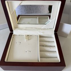 Vintage WOODEN JEWELRY BOX, Trinket Box, Hinged Box With Mirror, White Velvet Interior, Like New, Extra Clean, Clam Shell Travel 
