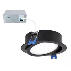Maxxima 4 in. 5 CCT Slim Recessed LED Gimbal Downlight, Black Trim, 700 Lumens, Color Selectable 2700K-5000K=N7-438