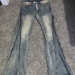 vintage blue flared zipper denim