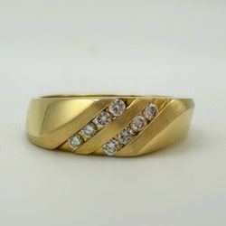 14k Yellow Gold 2-Row 0.5CTW Natural Diamond Wedding / Anniversary Band / Cocktail Unisex Ring sz 9.75