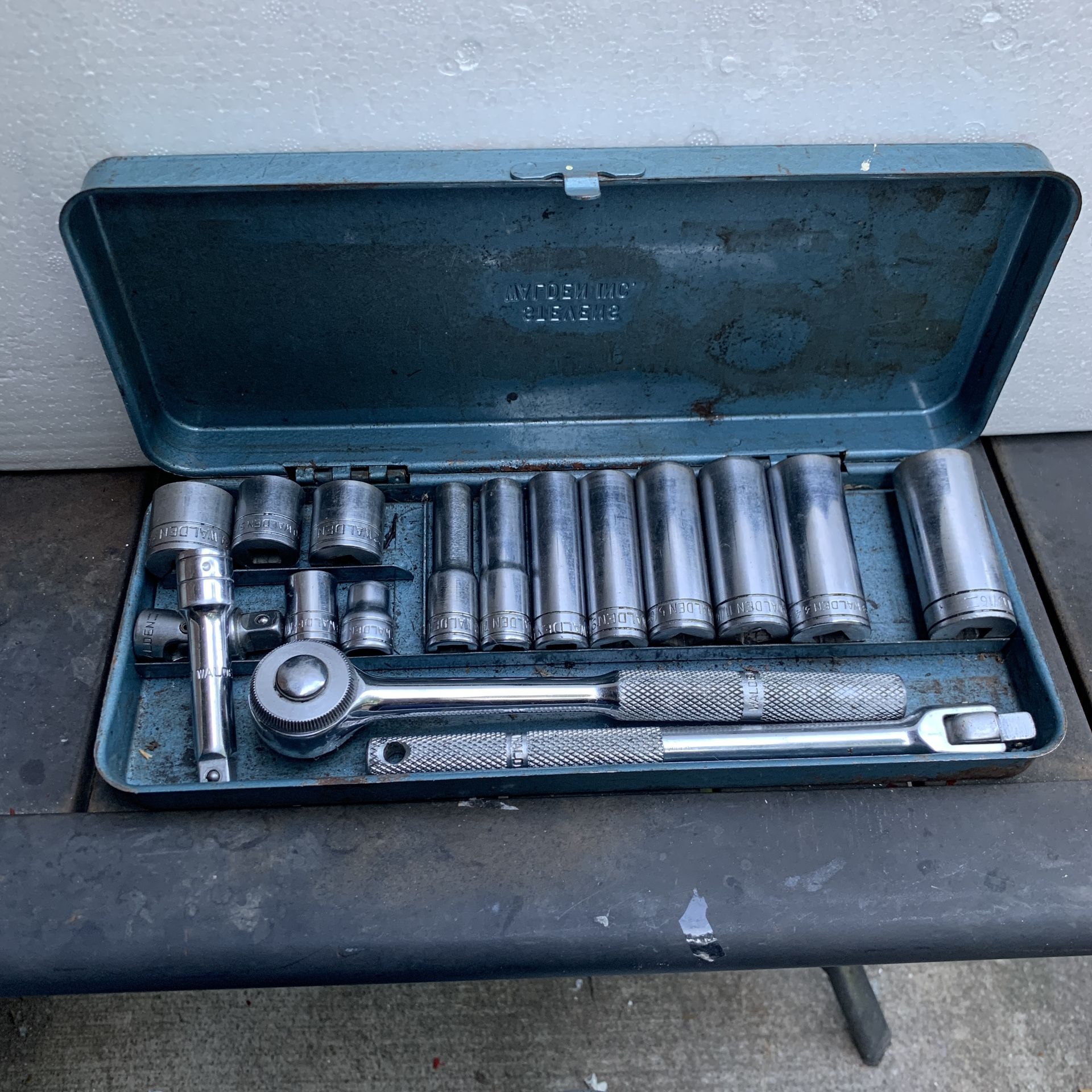 Vintage Stevens Walden 3/8" Drive SAE Socket Set in original Blue Box