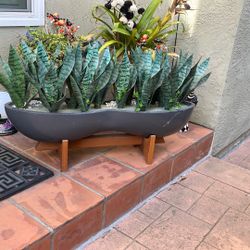Beautiful Fake Plant With Wood Stand 