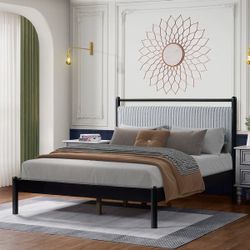 Queen Bed Frame with Upholstered Headboard