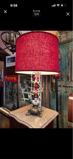 Vintage crystal Ruby, Red, Glass, , Brass, Table, Lamp