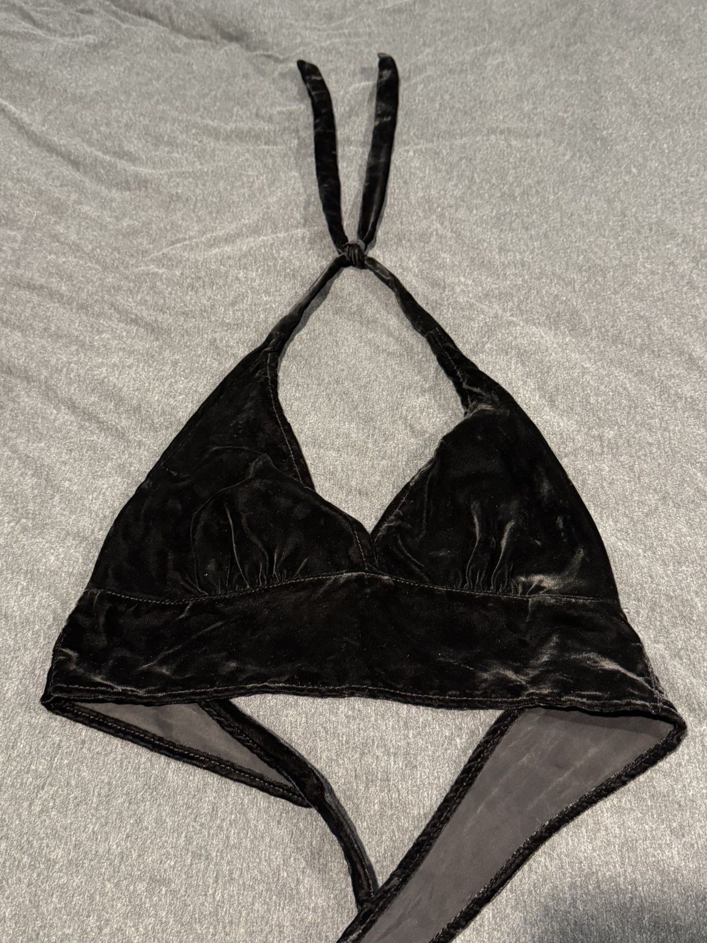 HALLOWEEN SALE — Retro Vintage Black Velvet 70s Halter Top