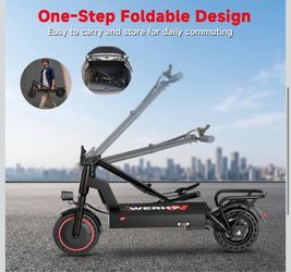 WERHY 500W Electric Scooter with Seat and Basket, Front and Rear Suspension 20 MPH & 21 Miles Range, 10 Inch Solid Tires, Foldable Commuter E-Scooter