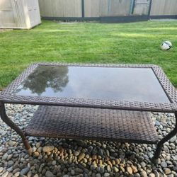 Patio Coffee Table - Wicker + Glass