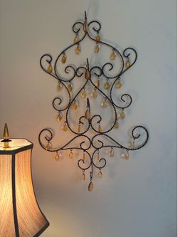 Tuscan Wrought Iron Wall Art with Amber Crystals (22" x 30")