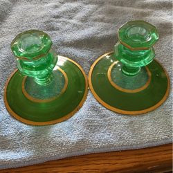 Antique Depression Glass Candle Sticks