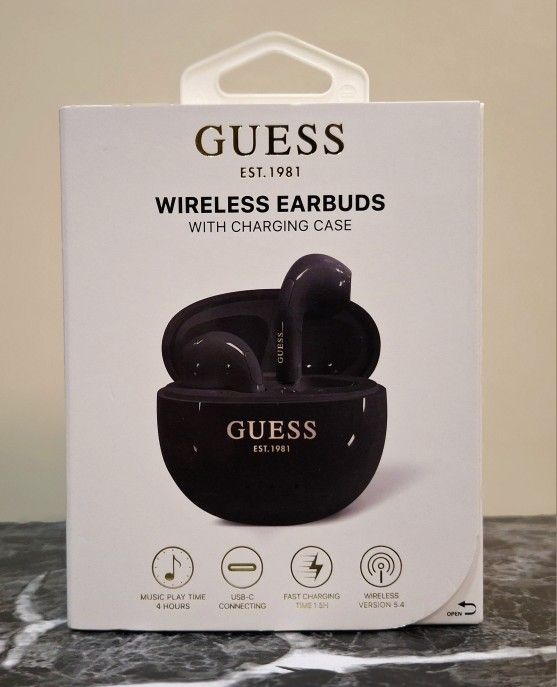 BRAND NEW GUESS WIRELESS EARBUDS WITH CHARGING CASE