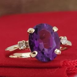 ❤️14k Size 5.5 Lovely Solid Yellow Gold Amethyst and Diamond Ring!/ Anillo de Oro con Amatista y Diamantes! 👌🎁Post Tags: Anillo de Oro