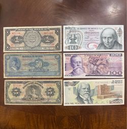 Vintage Mexican Peso Banknotes Collection Set of 6