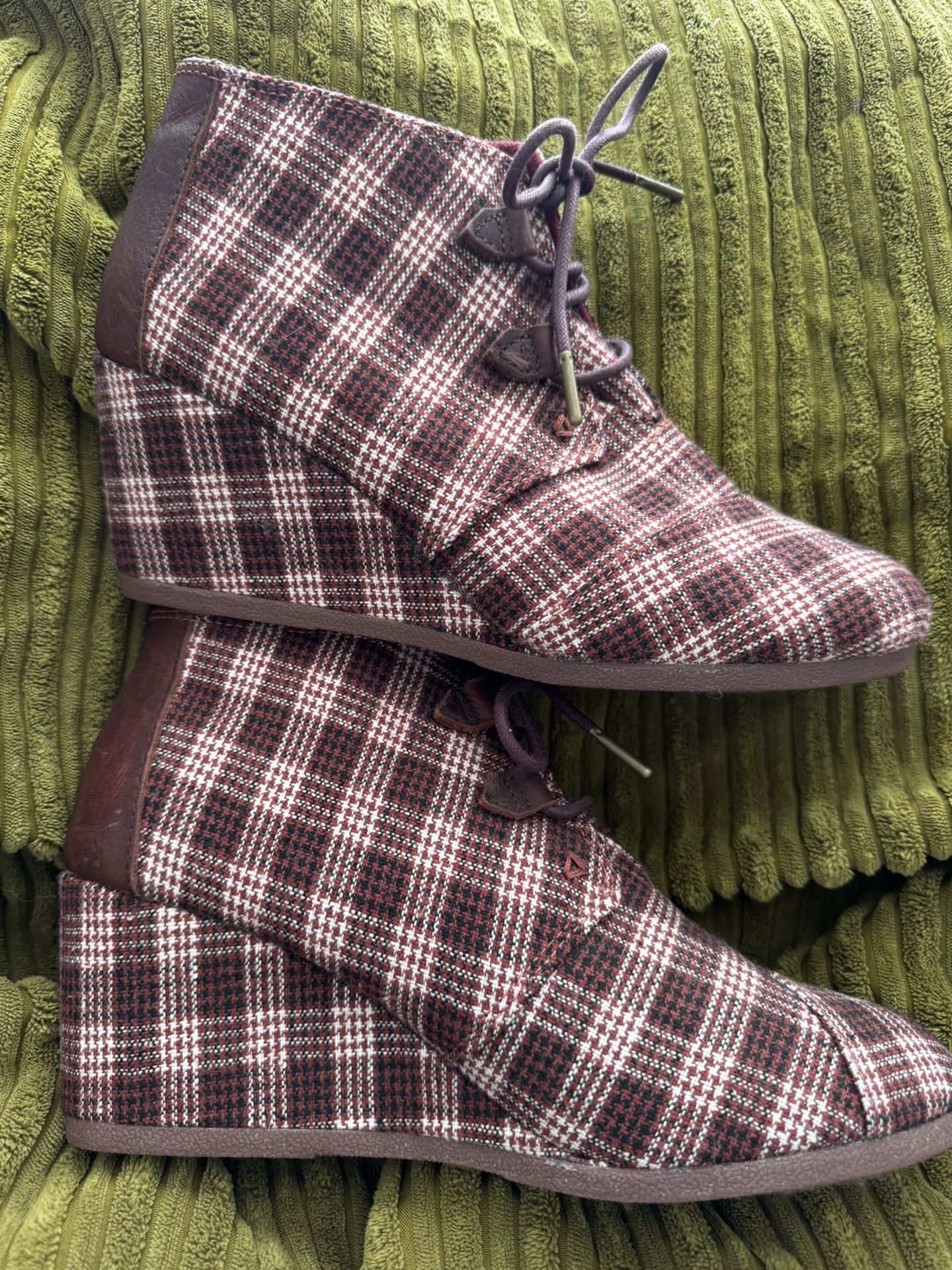 Toms Plaid Corduroy Wedge Shoes