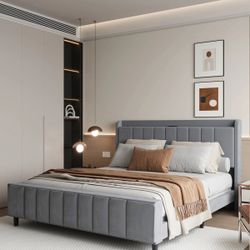 New Modern Queen Bed Upholstered Wingback Bed w/ Storage Headboard & Charging Station – Queen – New New in box ZE01-Q Clean-lined designed Upholstere