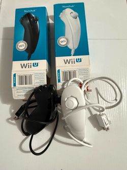 Nintendo Wii U/ Wii Nunchuk Controllers Black & White OEM Lot of 2 With Boxes