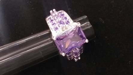 925 plated rhodium Amethyst CZ ring Brand New Size 7