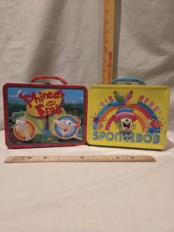Whimsical, VTG,embossed metal lunch boxes, lot of 2