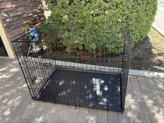 Qpets 42” Dog Crate, Folding Dog Kennel, Dog Cage, Two Doors, with a Tray
