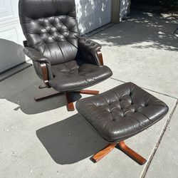 Vintage Mid Century Modern Scandinavian Lounge Chair & Ottoman