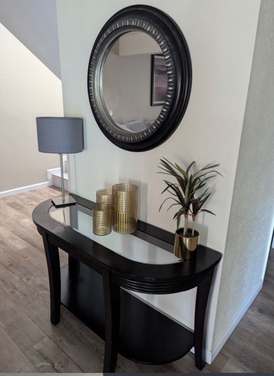 Wood Table With Matching Mirror