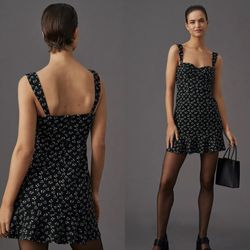 NWT $170 Anthropologie x Hutch Black Ditsy Floral Corset Mini Back Zip Dress L