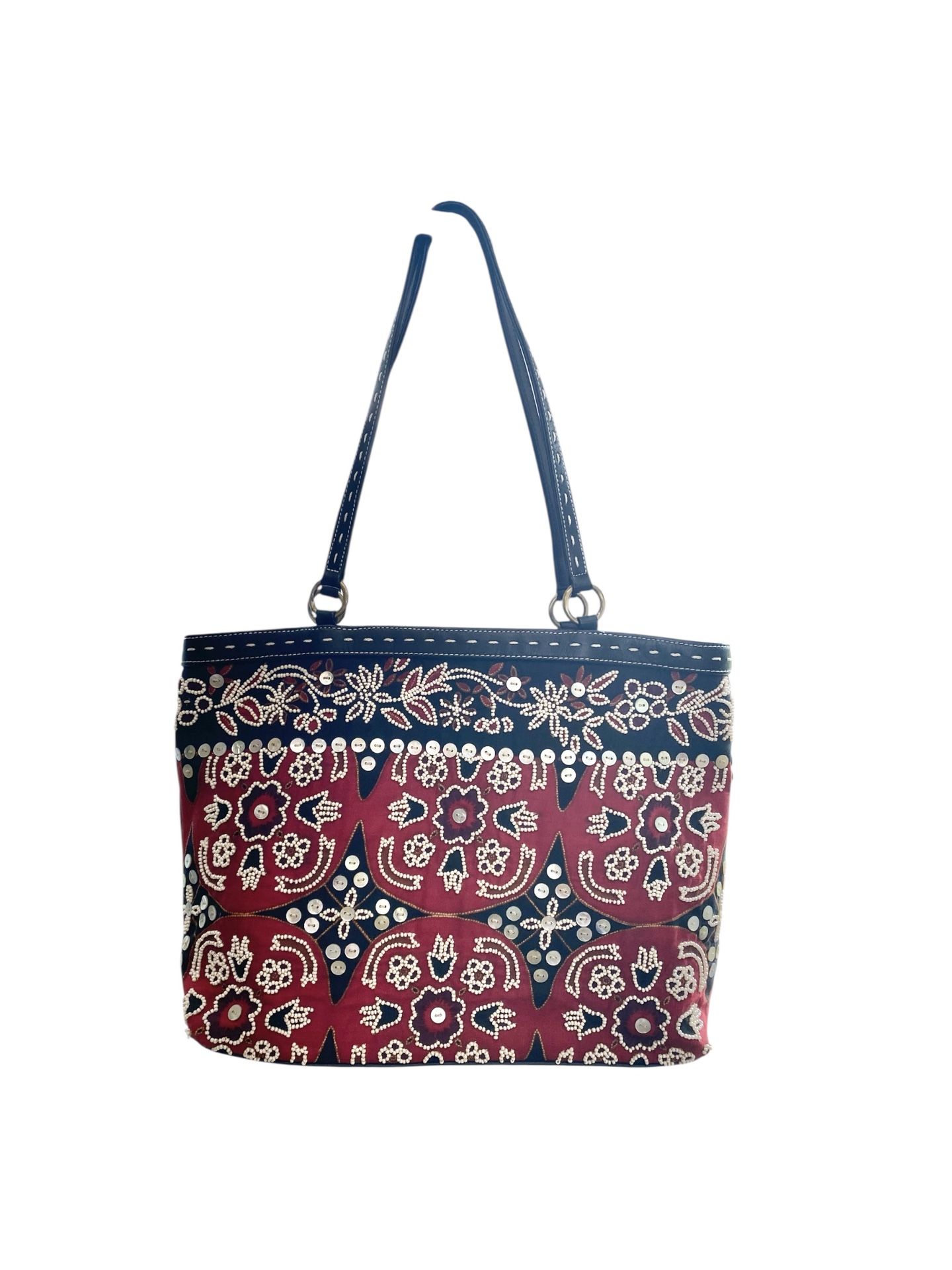 Isabella Fiore Beaded Sequined Red Black Canvas Handbag