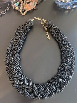 Black Braided Seed Bead Collar Necklace