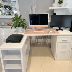 Modern White Office Desk with Storage – Excellent Condition