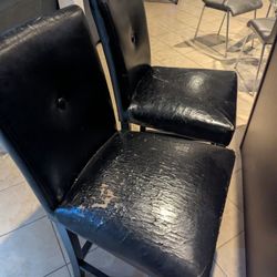 Black Leather Stools - Set Of 2