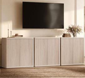 Set of 3,Buffet Cabinet with Storage ,Sideboard Accent Modern Credenza with Doors & Shelves Fluted Tall Media Console Mid Century Coffee Bar Table for