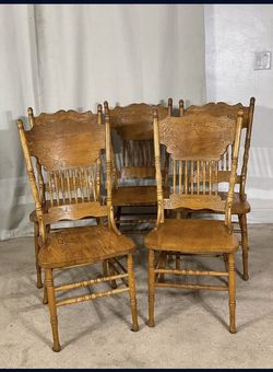 Double Pressed Oak Back Dining Chairs (5)
