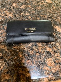 Guess Black Tri-Fold Wallet - Silver EST 1981 Logo