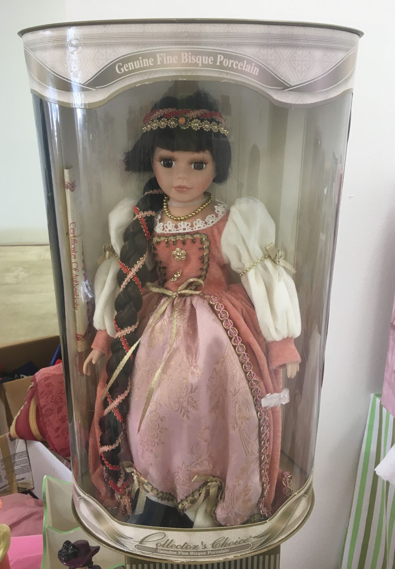 Price reduced! Beautiful fine bisque porcelain doll! New in box. “Rapunzel” model. 18”
