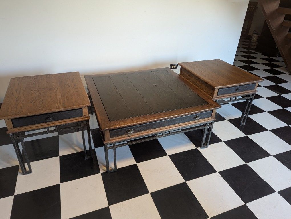 Lexington Coffee Table + 2 Side Tables – Solid Wood & Steel, Heavy Duty