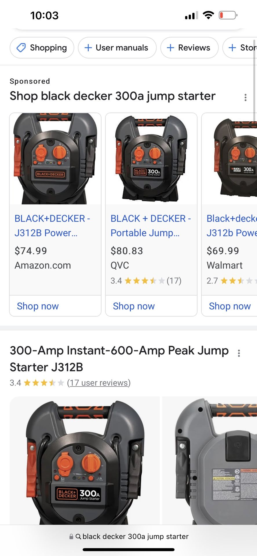 Black and decker sale 300a jump starter