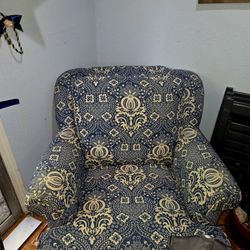 Blue & Cream Beautiful Chair  W/ Ottoman