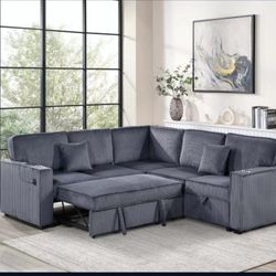 ✅️✅️3-Piece Convertible Sectional
Sleeper Sofa W/Cupholder, Sofa Storage, & USB Ports✅️✅️
