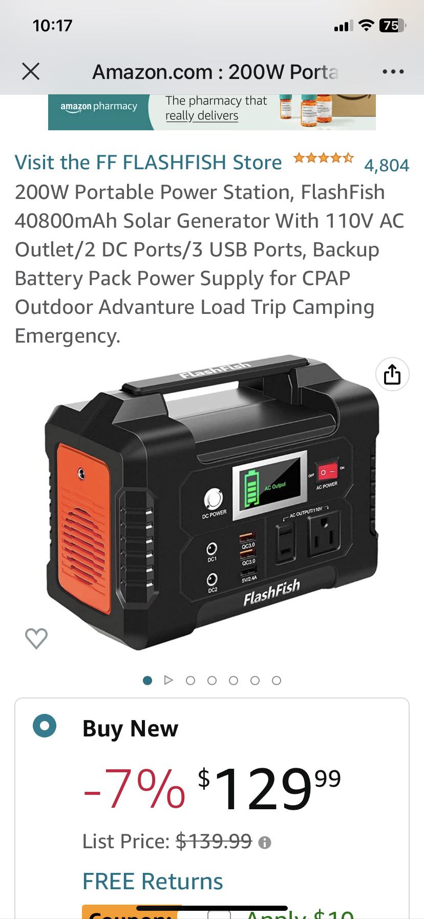 200W Portable Power Station, FlashFish 40800mAh Solar Generator With 110V  AC Outlet/2 DC Ports/3 USB Ports, Backup Battery Pack Power Supply for CPAP