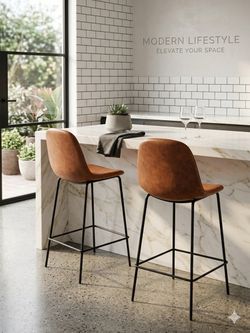 Set of 2 Brown Faux Leather Bar Stools