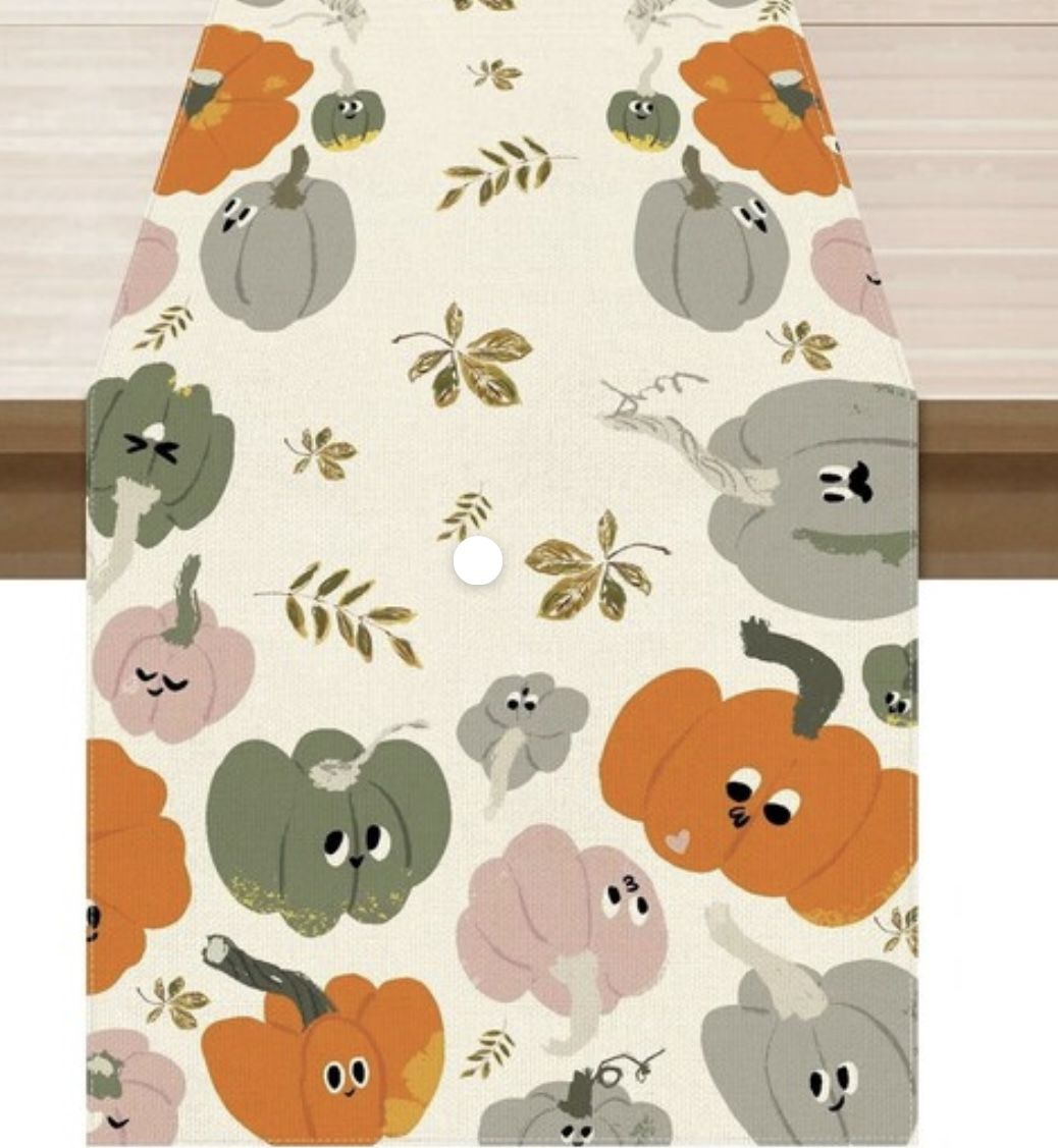 Adorable Fall or Halloween Cute Pumpkin Table Runner 13x60 Thanksgiving