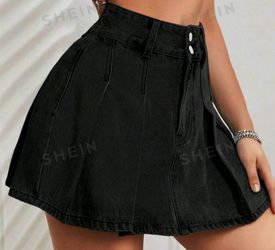 Pleated Denim Skirt