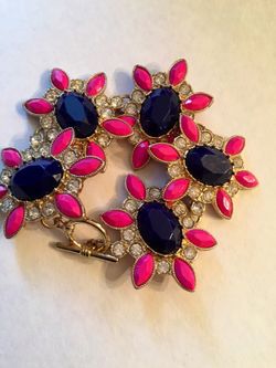 J.Crew Jewel Chunky Statement Gem Pink navy & Gold Bracelet Jewerly