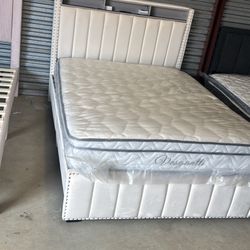 Full LED Light Bed Frame With Mattress New In Box 