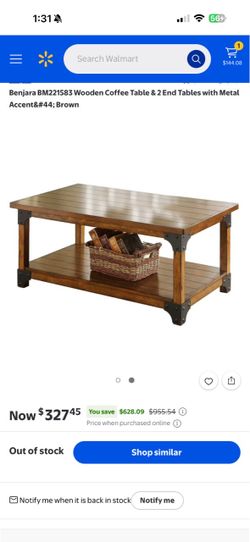 Benjara Wood Coffee Table with Lower Shelf – Rustic Industrial Style