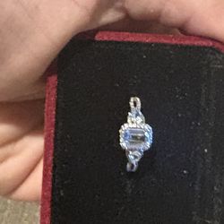 AQUAMARINE & NATURAL DIAMOND ITALIAN 925 SILVER RING