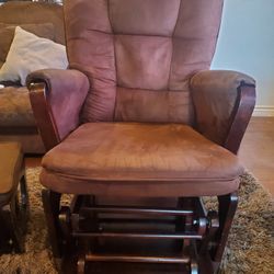 Brown Rocking Chair And Gliding Foot Rest